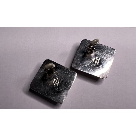Vintage Taxco Mexico Sterling Silver Onyx Earrings 1.5 In. Square Modernist - Picture 4 of 11
